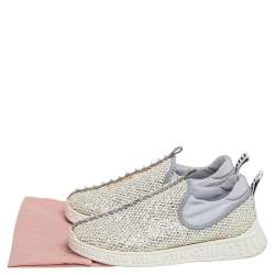 Miu Miu Cream/Grey Fabric And Glitter Embellished Low Top Sneakers Size 37.5