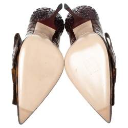 مملوكة مسبقًا Miu Miu Brown-Burgundy Croc Embossed Patent Leather Bow Detail Pointed Toe Pumps Size 39