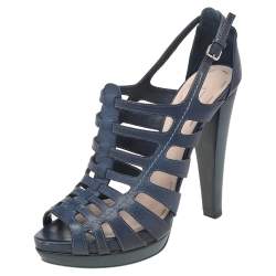 Miu Miu Blue Leather Ankle Strap Sandals Size 39