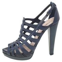 Miu Miu Blue Leather Ankle Strap Sandals Size 39