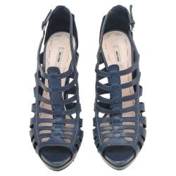 Miu Miu Blue Leather Ankle Strap Sandals Size 39