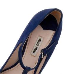 Miu Miu Blue Suede Bow T-Strap Ankle Strap Sandals Size 37.5