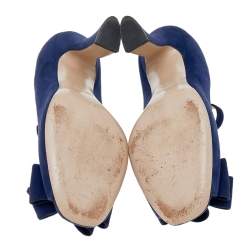 Miu Miu Blue Suede Bow T-Strap Ankle Strap Sandals Size 37.5