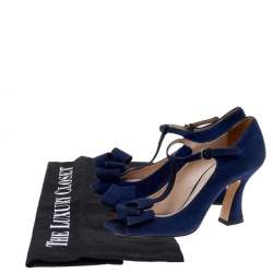 Miu Miu Blue Suede Bow T-Strap Ankle Strap Sandals Size 37.5