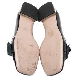 Pre Owned Miu Miu Black Patent Leather Crystal Embellished Heel Bow Slip On Loafers Size 41