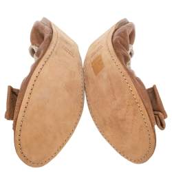 Miu Miu Brown Leather Scrunch Bow Open Toe Ballet Flats Size 40.5