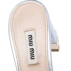 Pre Owned Miu Miu Metallic Lilac Leather Crystal Heel Slides Size 36