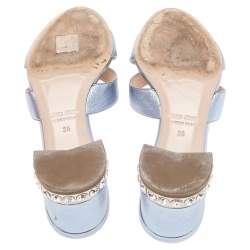 Pre Owned Miu Miu Metallic Lilac Leather Crystal Heel Slides Size 36