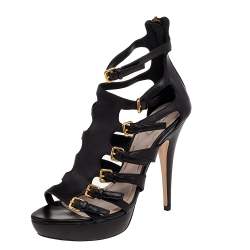 Miu Miu Black Leather Multi Strap Platform Sandals Size 39.5