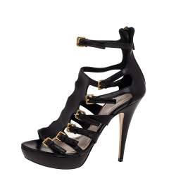 Miu Miu Black Leather Multi Strap Platform Sandals Size 39.5