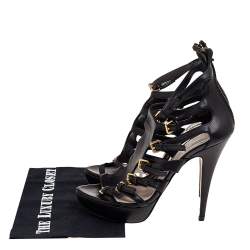 Miu Miu Black Leather Multi Strap Platform Sandals Size 39.5