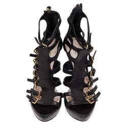 Miu Miu Black Leather Multi Strap Platform Sandals Size 39.5