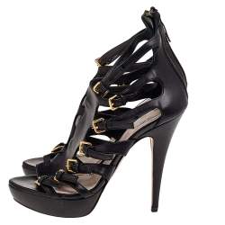 Miu Miu Black Leather Multi Strap Platform Sandals Size 39.5