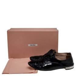 Miu Miu Black Patent Leather Crystal Embellished Heel Oxfords Size 36.5