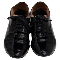 Miu Miu Black Patent Leather Crystal Embellished Heel Oxfords Size 36.5