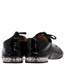 Miu Miu Black Patent Leather Crystal Embellished Heel Oxfords Size 36.5