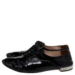 Miu Miu Black Patent Leather Crystal Embellished Heel Oxfords Size 36.5