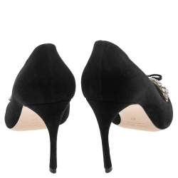 مملوكة مسبقًا Miu Miu Black Suede Crystal Embellished Pointed Toe Pumps Size 37