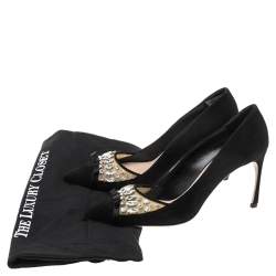 مملوكة مسبقًا Miu Miu Black Suede Crystal Embellished Pointed Toe Pumps Size 37