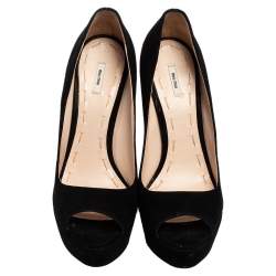 Miu Miu Black Suede Peep Toe Platform Pumps Size 40