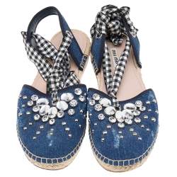 Pre Owned حذاء فلات إسبادريل دنيم أزرق مزخرف كريستال مقاس 39.5