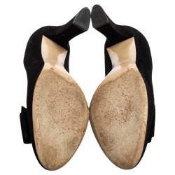 Pre Owned حذاء كعب عالي ميو ميو سويدي أسود بفيونكة مقدمة مستديرة مقاس 39