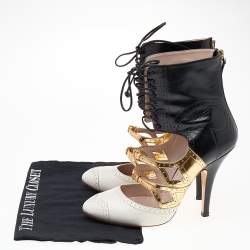 Pre Owned Miu Miu Multicolor Patent And Leather Cut Out Ankle Wrap Booties Size 38