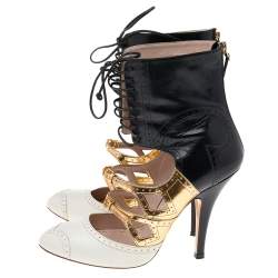 Pre Owned Miu Miu Multicolor Patent And Leather Cut Out Ankle Wrap Booties Size 38