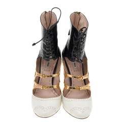 Pre Owned Miu Miu Multicolor Patent And Leather Cut Out Ankle Wrap Booties Size 38