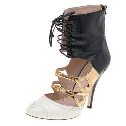 Pre Owned Miu Miu Multicolor Patent And Leather Cut Out Ankle Wrap Booties Size 38