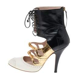 Pre Owned Miu Miu Multicolor Patent And Leather Cut Out Ankle Wrap Booties Size 38