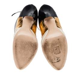 Pre Owned Miu Miu Multicolor Patent And Leather Cut Out Ankle Wrap Booties Size 38