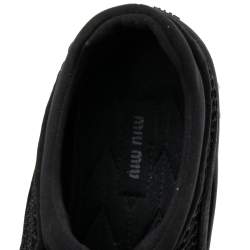 Miu Miu Black Mesh and Satin Crystal Embellished Low-Top Sneakers Size 36.5