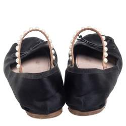 Pre Owned Miu Miu Black Satin Embellished Strap Ballet Flats Size 39 