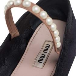 Pre Owned Miu Miu Black Satin Embellished Strap Ballet Flats Size 39 