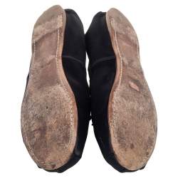 Pre Owned Miu Miu Black Satin Embellished Strap Ballet Flats Size 39 