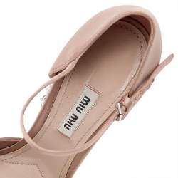 Miu Miu Beige Satin Crystal Embellished Block Heel Ankle Strap Platform Sandals Size 38.5