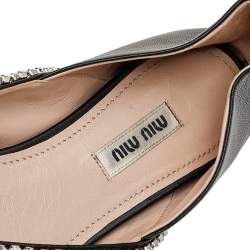 Pre Owned حذاء باليرينا فلات ميو ميو جلد أسود مزين بالكريستال مقاس 36