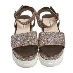 مملوكة مسبقًا Miu Miu Multicolor Glitter Ankle-Strap Flat Platform Sandals Size 38 