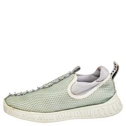 Miu Miu Multicolor Mesh and Neoprene Crystal Embellished Slip On Sneakers Size 36.5