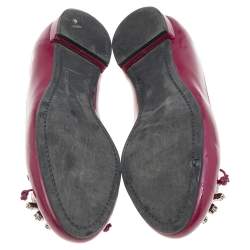 Miu Miu Burgundy Patent Leather Crystal Embellished Ballet Flats Size 38