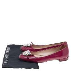 Miu Miu Burgundy Patent Leather Crystal Embellished Ballet Flats Size 38