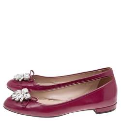 Miu Miu Burgundy Patent Leather Crystal Embellished Ballet Flats Size 38