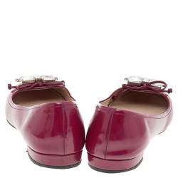 Miu Miu Burgundy Patent Leather Crystal Embellished Ballet Flats Size 38