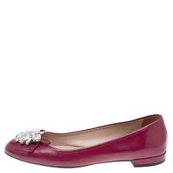 Miu Miu Burgundy Patent Leather Crystal Embellished Ballet Flats Size 38