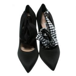 Miu Miu Black Satin Ankle Wrap Pointed Toe Pumps Size 36.5