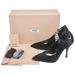 Miu Miu Black Satin Ankle Wrap Pointed Toe Pumps Size 36.5