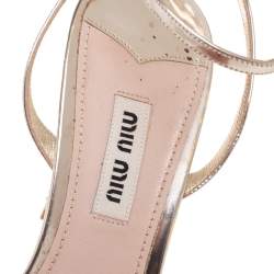 Pre Owned Miu Miu Gold Leather Crystal Heel Ankle Strap Sandals Size 37