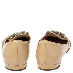 Pre Owned Miu Miu Beige Patent Leather Crystal Embellished Smoking Slippers Size 38