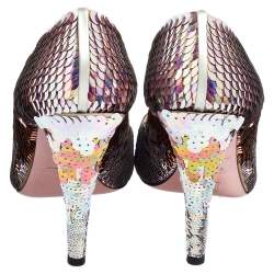 Miu Miu Multicolor Sequins Embellished Fabric Peep-Toe Pumps Size 40